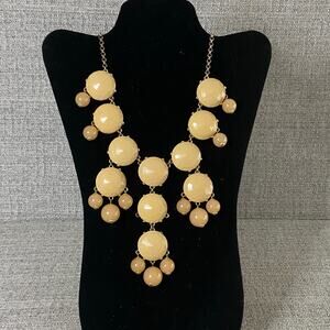 J.Crew Statement Necklace Beige Faceted Cabochon Gold Tone Cluster Drop Necklace